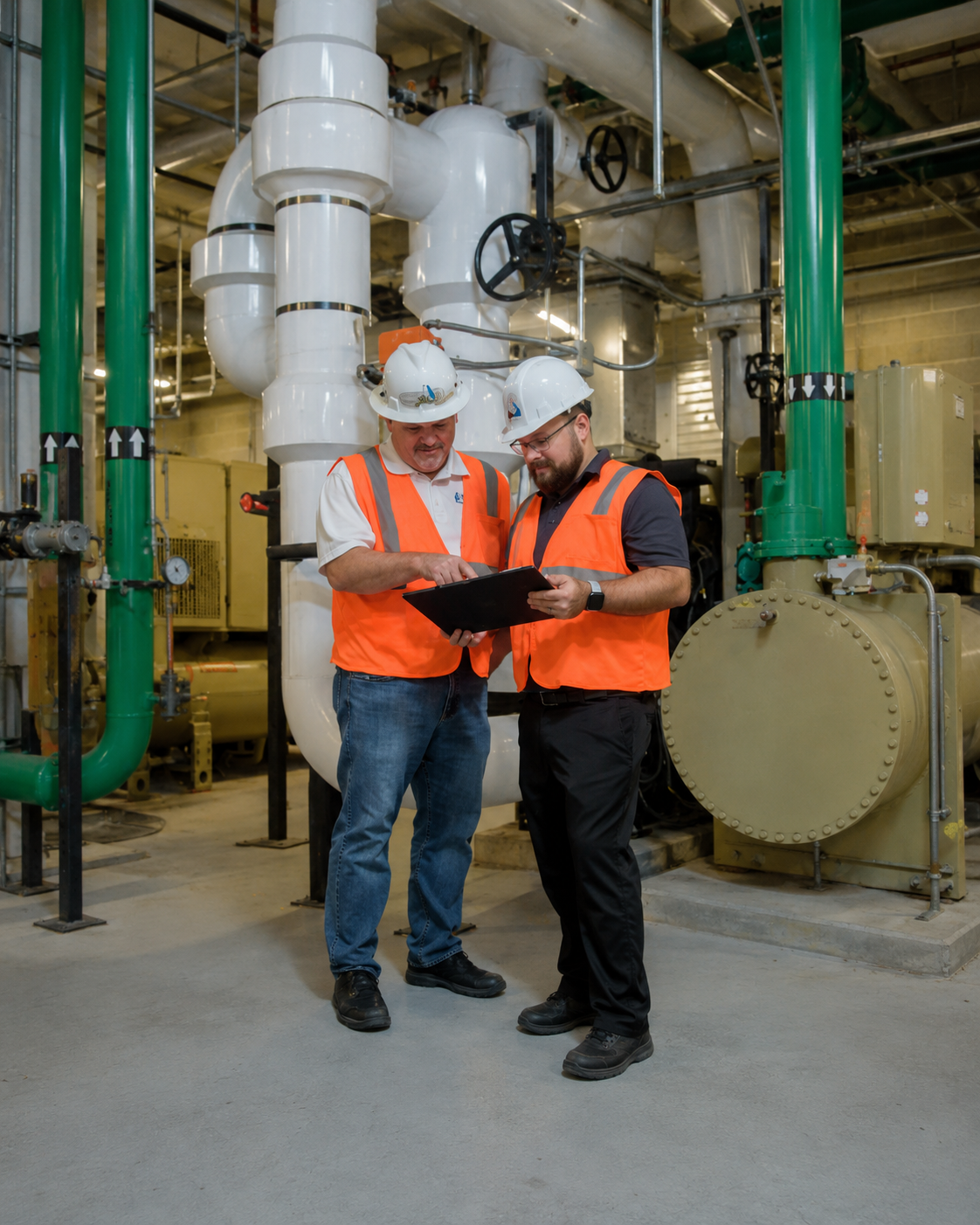Commercial HVAC technician inspecting building equipment